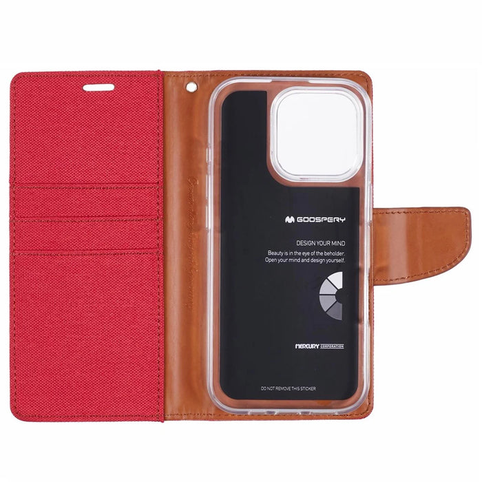MERCURY GOOSPERY For iPhone 16 Pro Max Case Canvas Texture Leather Wallet Phone Cover - Red - 5