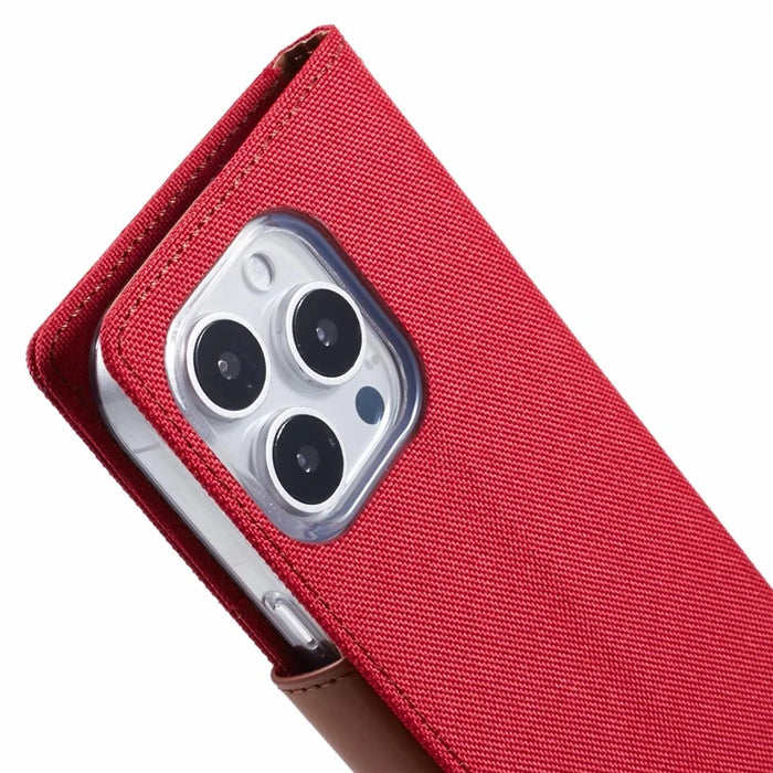 MERCURY GOOSPERY For iPhone 16 Pro Max Case Canvas Texture Leather Wallet Phone Cover - Red - 7
