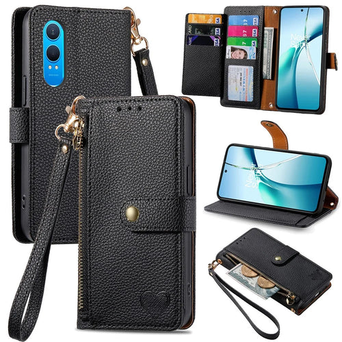 For OnePlus Nord CE4 Lite 5G / Oppo K12x 5G (China) Case RFID Blocking Zipper Pocket Leather Wallet Phone Cover - Black - 1