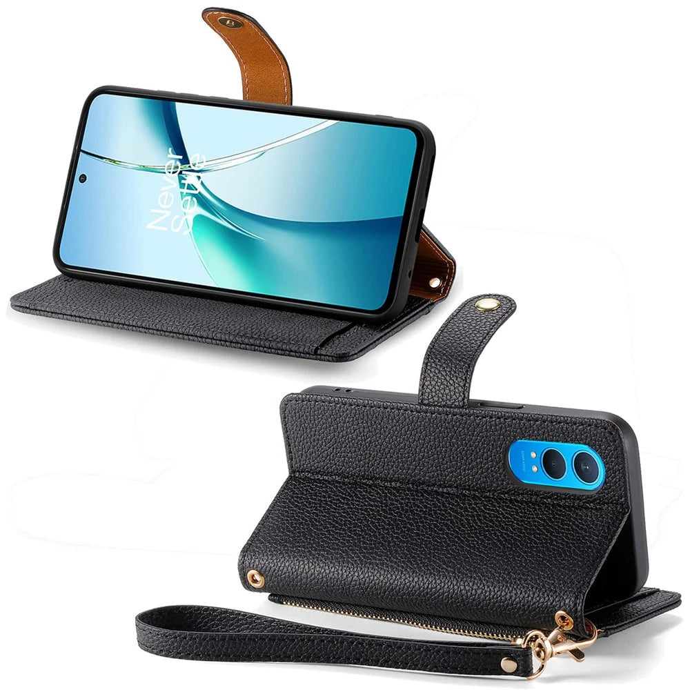 For OnePlus Nord CE4 Lite 5G / Oppo K12x 5G (China) Case RFID Blocking Zipper Pocket Leather Wallet Phone Cover - Black - 3