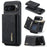 DG.MING M1 Series for Google Pixel 9 Pro XL Case Kickstand PU Phone Cover with Detachable Wallet - Black - 1
