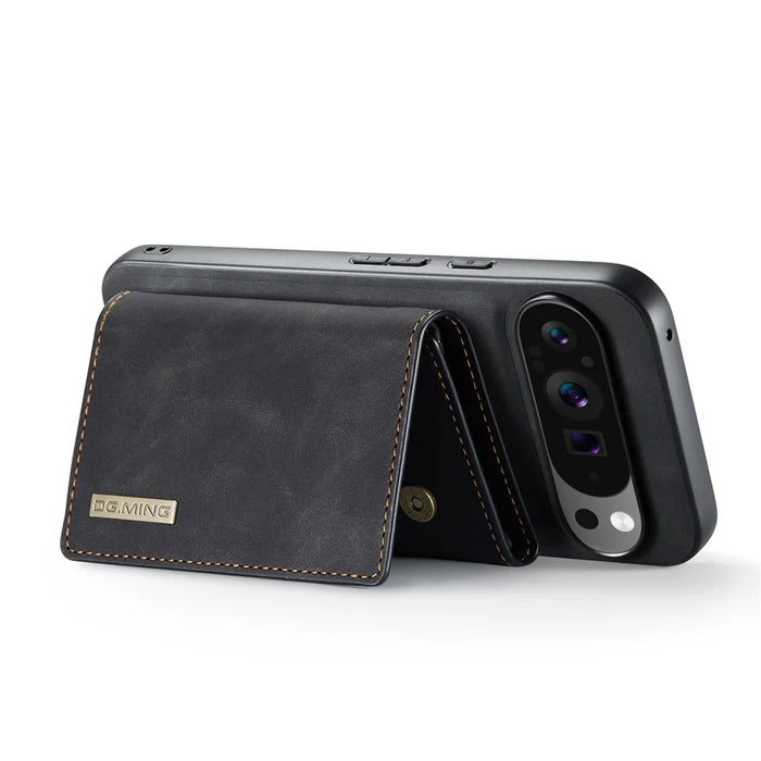 DG.MING M1 Series for Google Pixel 9 Pro XL Case Kickstand PU Phone Cover with Detachable Wallet - Black - 3