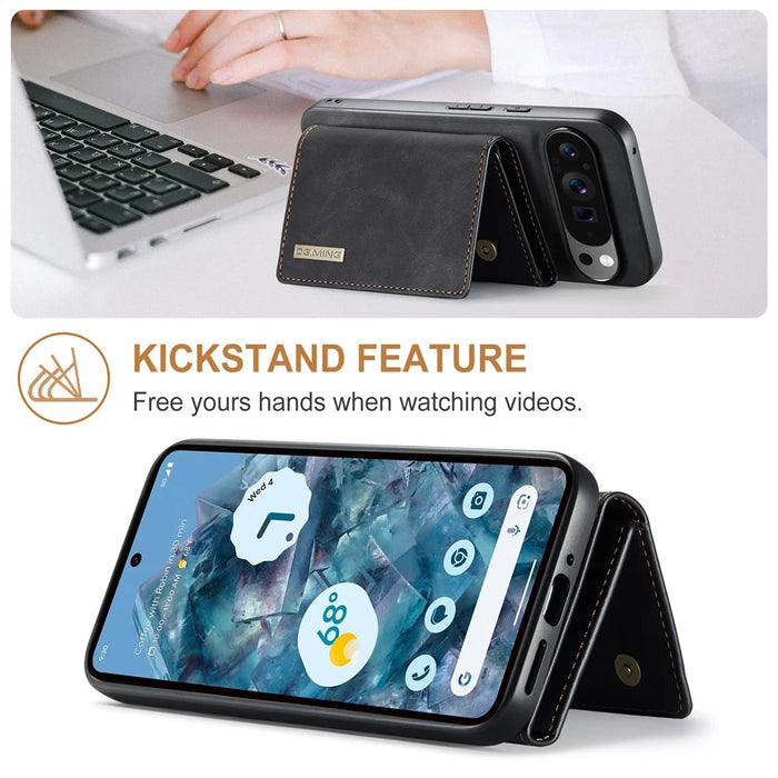 DG.MING M1 Series for Google Pixel 9 Pro XL Case Kickstand PU Phone Cover with Detachable Wallet - Black - 7