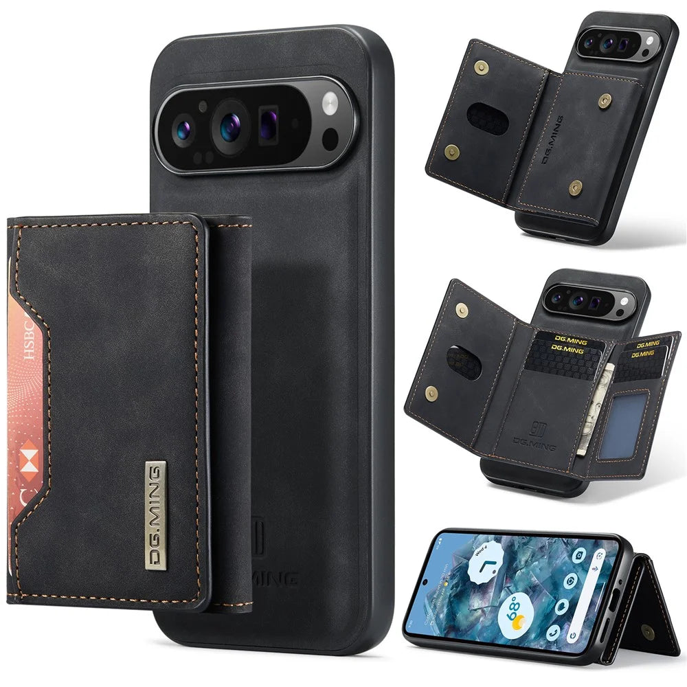 DG.MING M2 Series for Google Pixel 9 Pro XL Case PU+PC+TPU Phone Cover Detachable Wallet - Black - 1