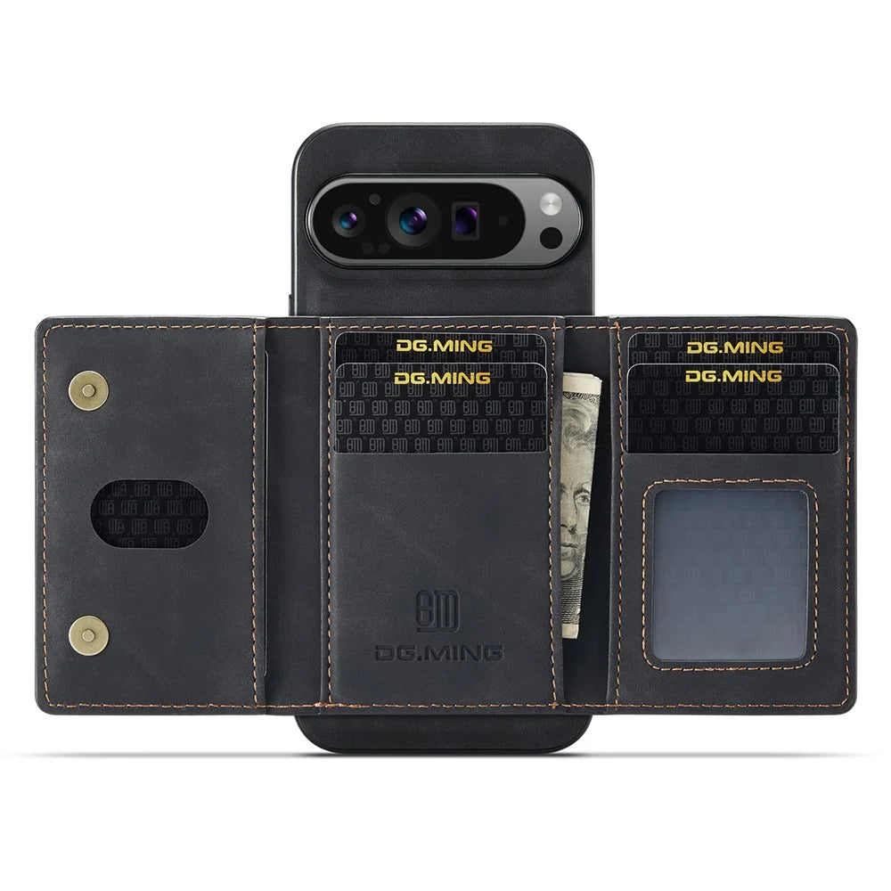 DG.MING M2 Series for Google Pixel 9 Pro XL Case PU+PC+TPU Phone Cover Detachable Wallet - Black - 2
