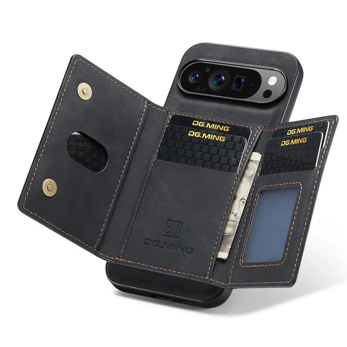DG.MING M2 Series for Google Pixel 9 Pro XL Case PU+PC+TPU Phone Cover Detachable Wallet - Black - 6