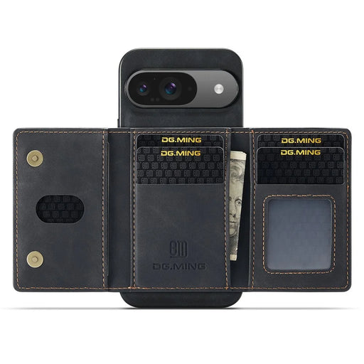DG.MING M2 Series for Google Pixel 9 Pro / Pixel 9 Case PU+PC+TPU Phone Cover Detachable Wallet - Black - 2