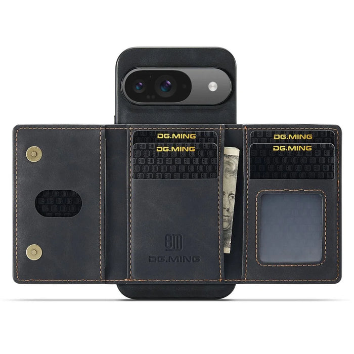 DG.MING M2 Series for Google Pixel 9 Pro / Pixel 9 Case PU+PC+TPU Phone Cover Detachable Wallet - Black - 2
