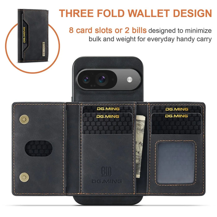 DG.MING M2 Series for Google Pixel 9 Pro / Pixel 9 Case PU+PC+TPU Phone Cover Detachable Wallet - Black - 4