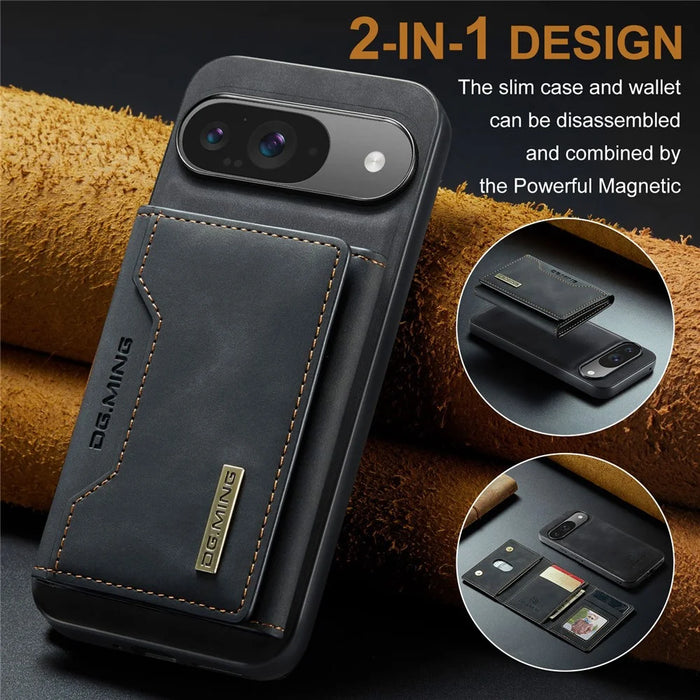 DG.MING M2 Series for Google Pixel 9 Pro / Pixel 9 Case PU+PC+TPU Phone Cover Detachable Wallet - Black - 6