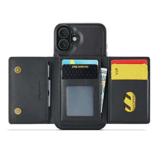 DG.MING M5 Series For iPhone 16 Plus Case Detachable Magnetic Leather Phone Cover with Card Slots - Black - 2