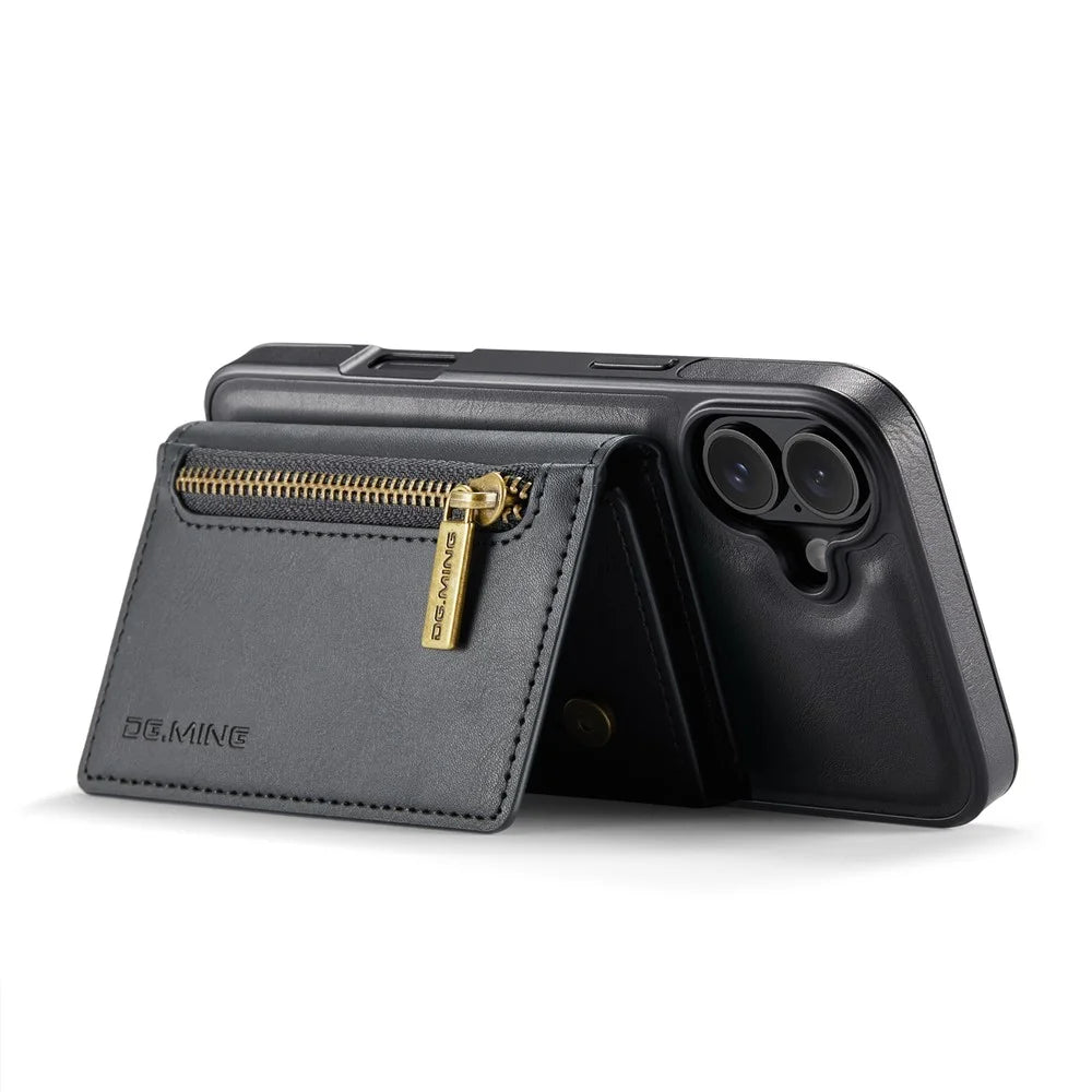 DG.MING M5 Series For iPhone 16 Plus Case Detachable Magnetic Leather Phone Cover with Card Slots - Black - 3