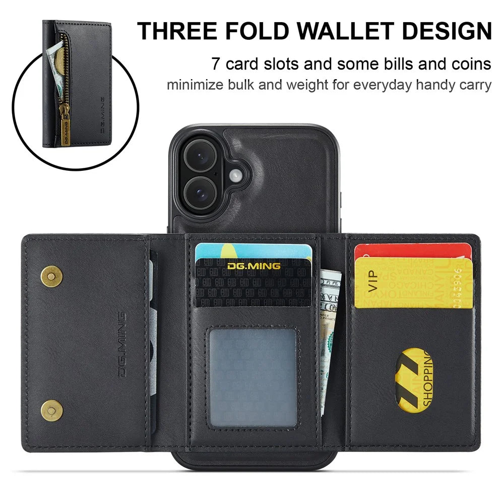 DG.MING M5 Series For iPhone 16 Plus Case Detachable Magnetic Leather Phone Cover with Card Slots - Black - 5