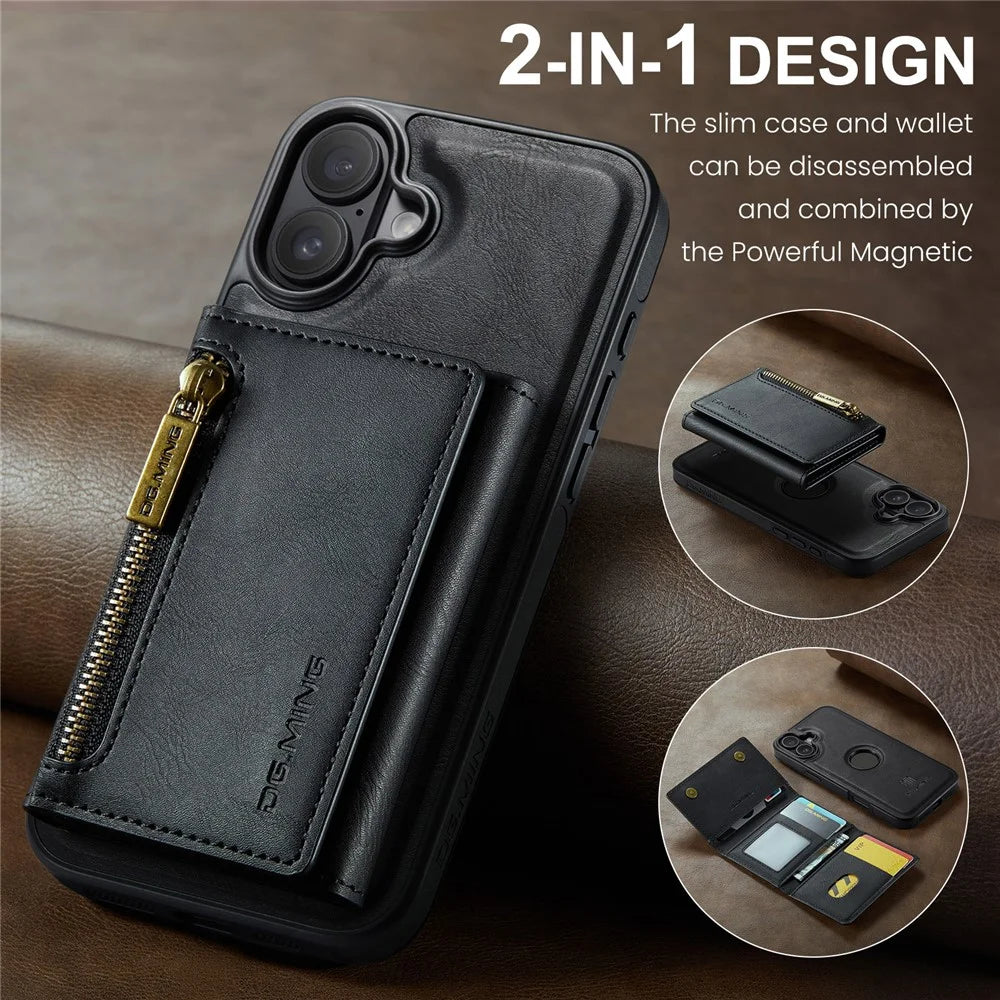 DG.MING M5 Series For iPhone 16 Plus Case Detachable Magnetic Leather Phone Cover with Card Slots - Black - 7