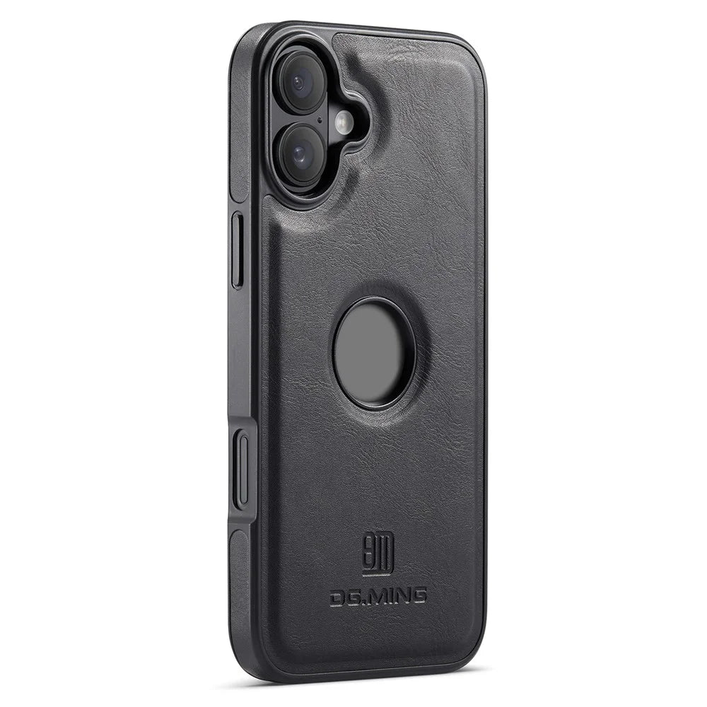 DG.MING For iPhone 16 Case Anti-Drop Leather Coated PC+TPU Phone Back Cover - Black - 3