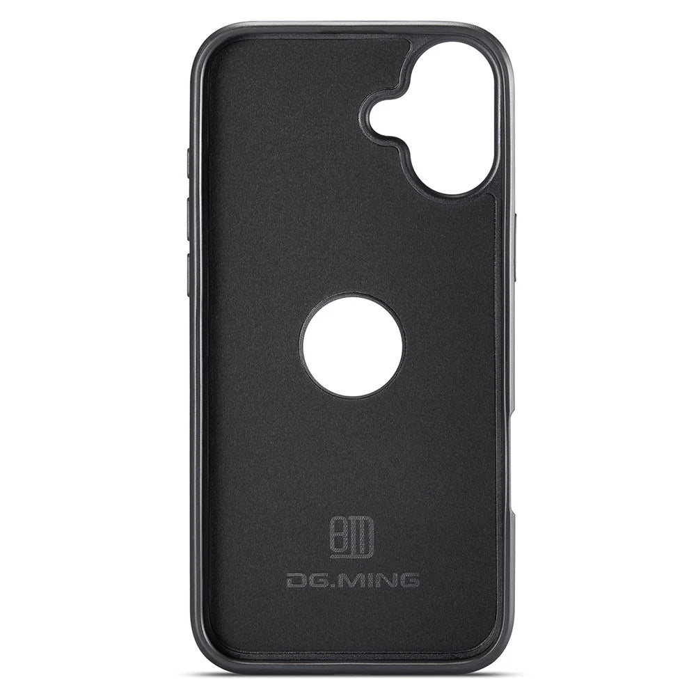 DG.MING For iPhone 16 Case Anti-Drop Leather Coated PC+TPU Phone Back Cover - Black - 4