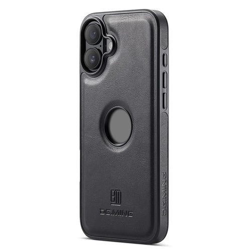 DG.MING For iPhone 16 Plus Case Anti-Drop Leather Coated PC+TPU Phone Back Cover - Black - 1