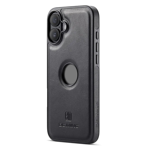 DG.MING For iPhone 16 Plus Case Anti-Drop Leather Coated PC+TPU Phone Back Cover - Black - 1