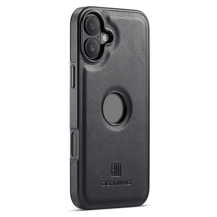 DG.MING For iPhone 16 Plus Case Anti-Drop Leather Coated PC+TPU Phone Back Cover - Black - 3