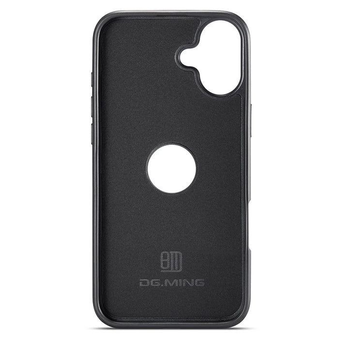 DG.MING For iPhone 16 Plus Case Anti-Drop Leather Coated PC+TPU Phone Back Cover - Black - 4