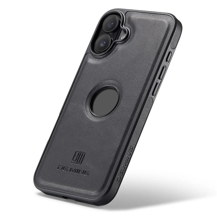 DG.MING For iPhone 16 Plus Case Anti-Drop Leather Coated PC+TPU Phone Back Cover - Black - 5