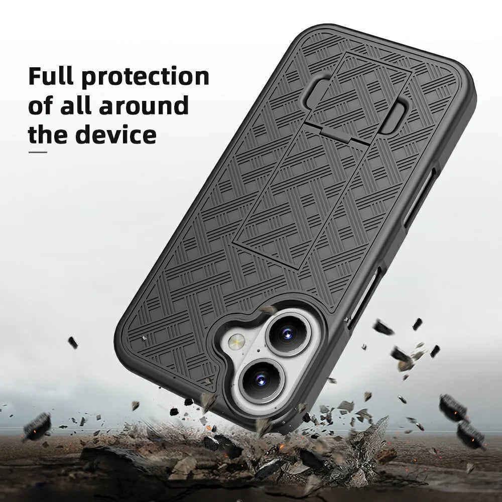 For iPhone 16 Plus Case PC+TPU Sliding Screen Cover Kickstand Phone Shell with Clip - 4