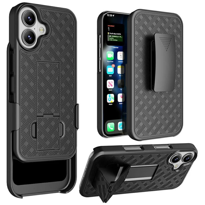 For iPhone 16 Case PC+TPU Sliding Screen Cover Kickstand Phone Shell with Clip - 1
