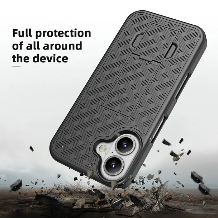 For iPhone 16 Case PC+TPU Sliding Screen Cover Kickstand Phone Shell with Clip - 4