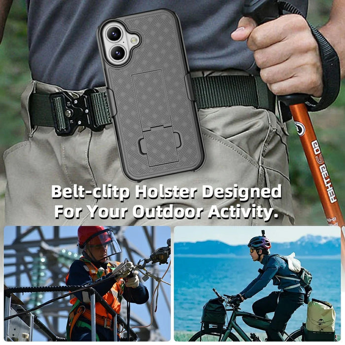 For iPhone 16 Case PC+TPU Sliding Screen Cover Kickstand Phone Shell with Clip - 5