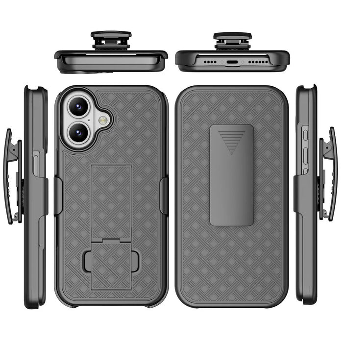 For iPhone 16 Case PC+TPU Sliding Screen Cover Kickstand Phone Shell with Clip - 6