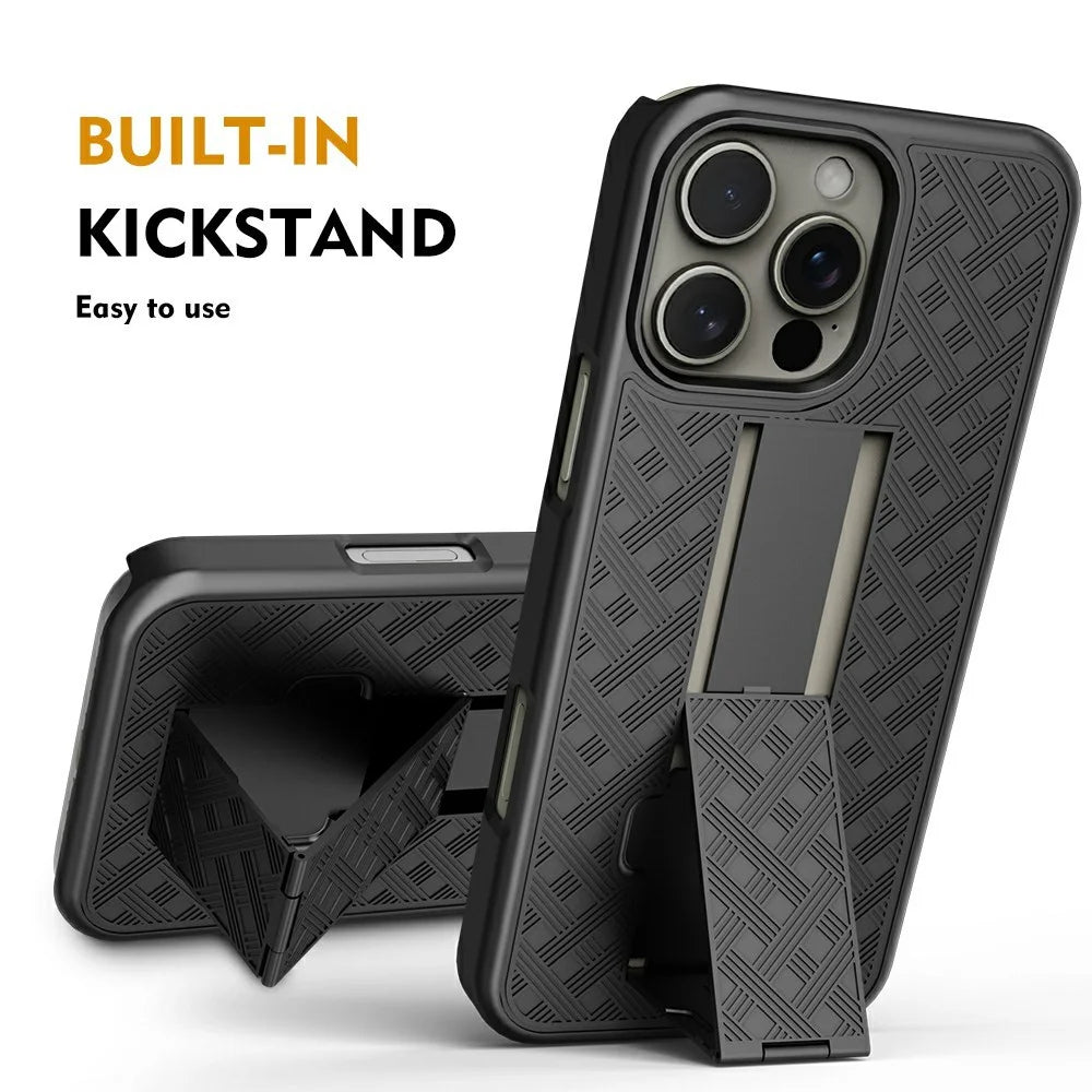 For iPhone 16 Pro Max Case PC+TPU Sliding Screen Cover Kickstand Phone Shell with Clip - 3