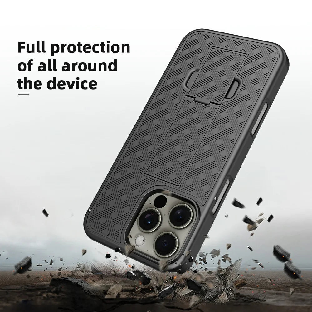 For iPhone 16 Pro Max Case PC+TPU Sliding Screen Cover Kickstand Phone Shell with Clip - 4