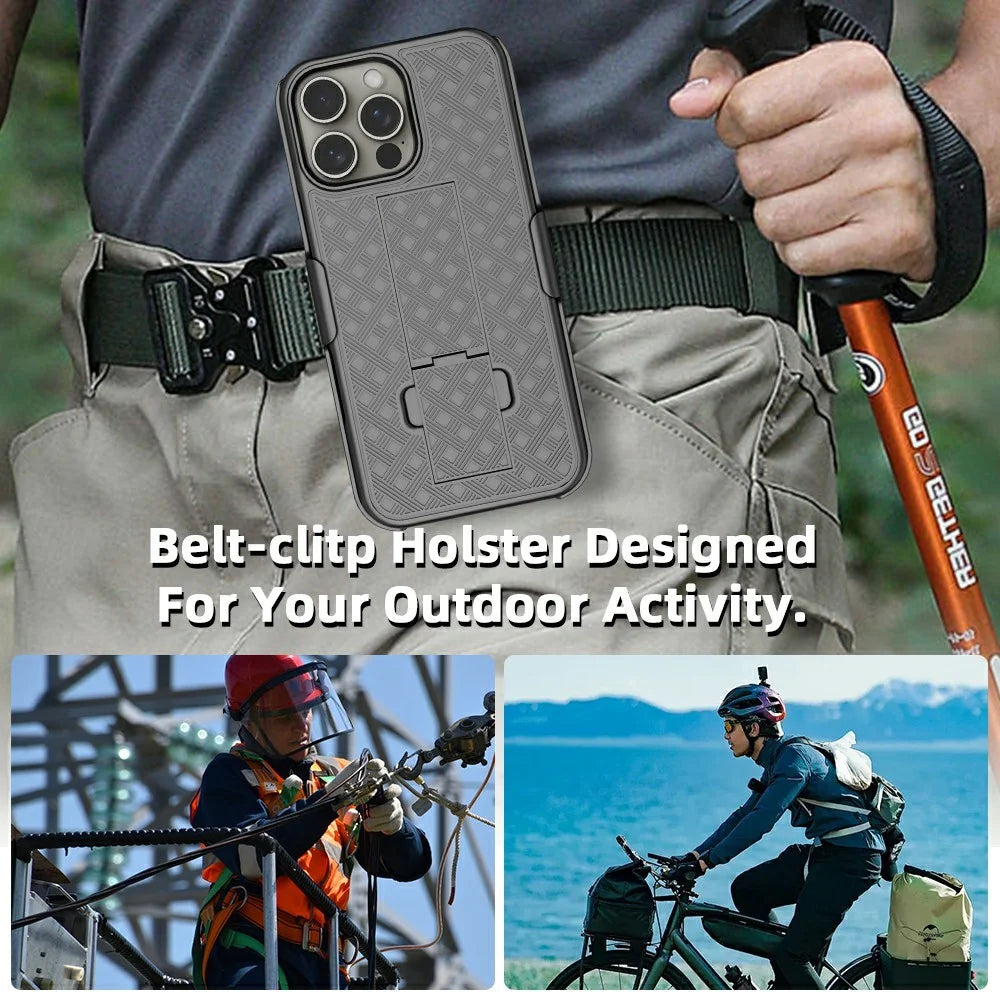 For iPhone 16 Pro Max Case PC+TPU Sliding Screen Cover Kickstand Phone Shell with Clip - 5