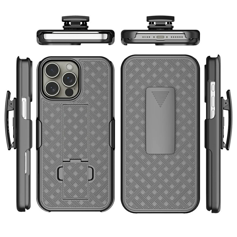 For iPhone 16 Pro Case PC+TPU Sliding Screen Cover Kickstand Phone Shell with Clip - 6