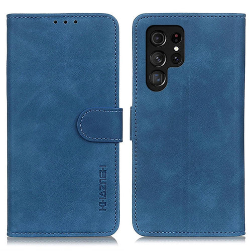 KHAZNEH For Samsung Galaxy S25 Ultra Case Retro PU Leather Wallet Stand Phone Cover - Blue - 1