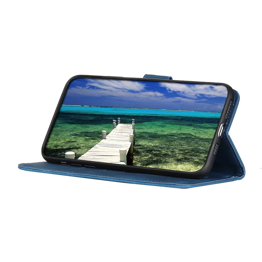 KHAZNEH For Samsung Galaxy S25 Ultra Case Retro PU Leather Wallet Stand Phone Cover - Blue - 2