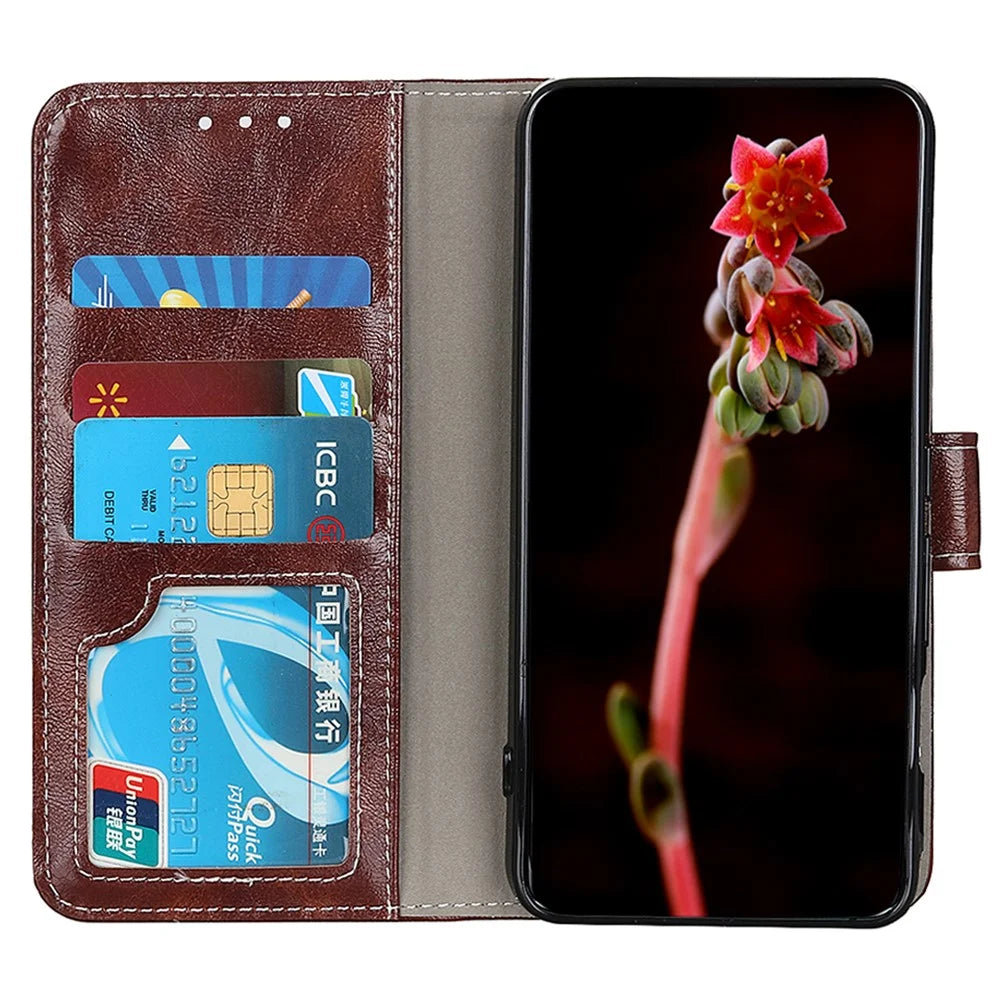 For Samsung Galaxy S25 Ultra Case Crazy Horse Texture Leather Phone Wallet Cover - Brown - 3
