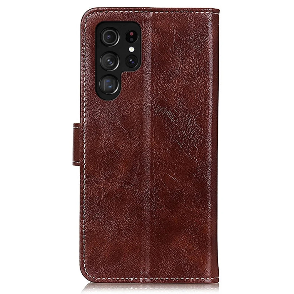For Samsung Galaxy S25 Ultra Case Crazy Horse Texture Leather Phone Wallet Cover - Brown - 7