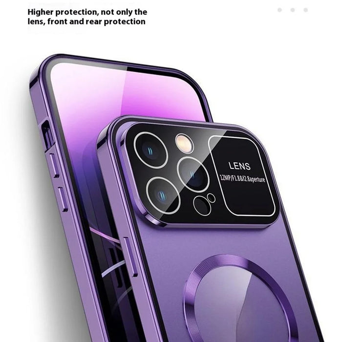 For iPhone 16 Pro Max Case Compatible with MagSafe Double-Sided Tempered Glass+Metal Phone Cover - Dard Purple / HD Clear - 2