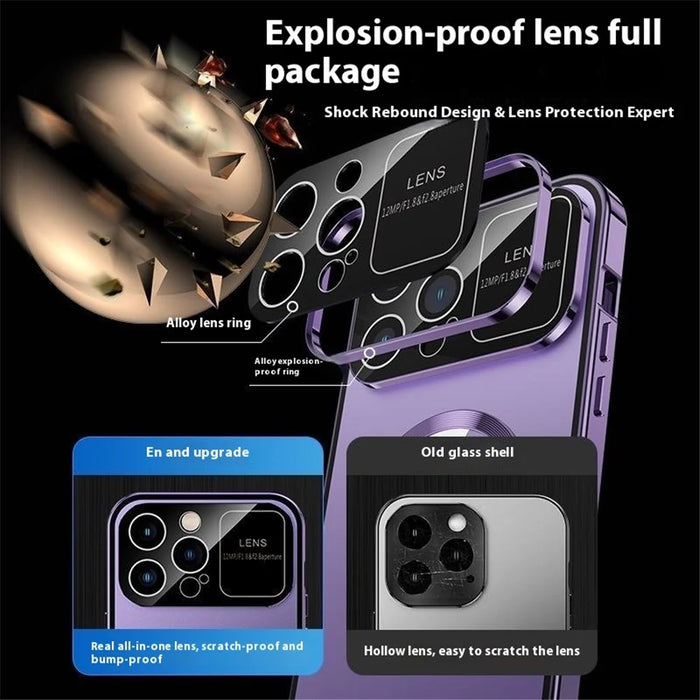 For iPhone 16 Pro Max Case Compatible with MagSafe Double-Sided Tempered Glass+Metal Phone Cover - Dard Purple / HD Clear - 5