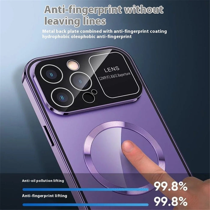For iPhone 16 Pro Max Case Compatible with MagSafe Double-Sided Tempered Glass+Metal Phone Cover - Dard Purple / HD Clear - 6