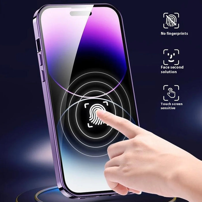 For iPhone 16 Pro Max Case Compatible with MagSafe Double-Sided Tempered Glass+Metal Phone Cover - Dard Purple / HD Clear - 7