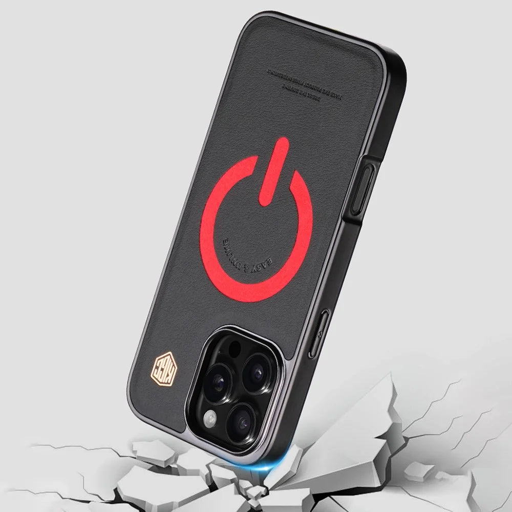 KIGC For iPhone 16 Pro Case Compatible with MagSafe Leather+PC+TPU Electroplating Phone Cover - Black - 3