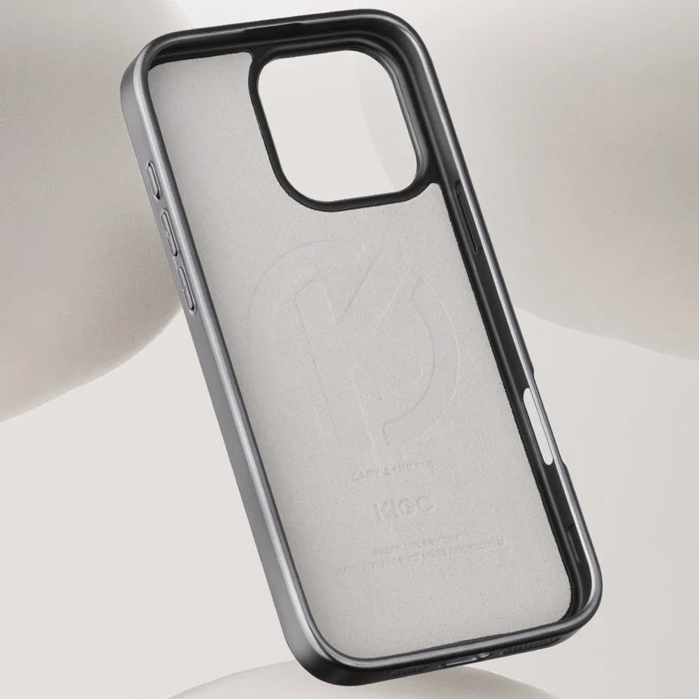 KIGC For iPhone 16 Pro Max Case Compatible with MagSafe Leather+PC+TPU Electroplating Phone Cover - Black - 6