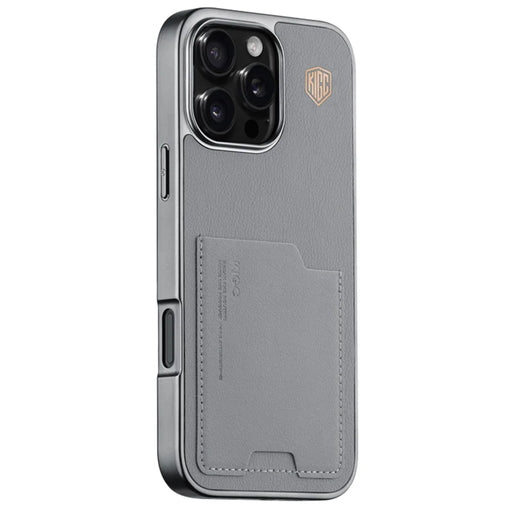 KIGC For iPhone 16 Pro Max Case Leather+PC+TPU Electroplating Phone Cover with Card Holder - Grey - 1