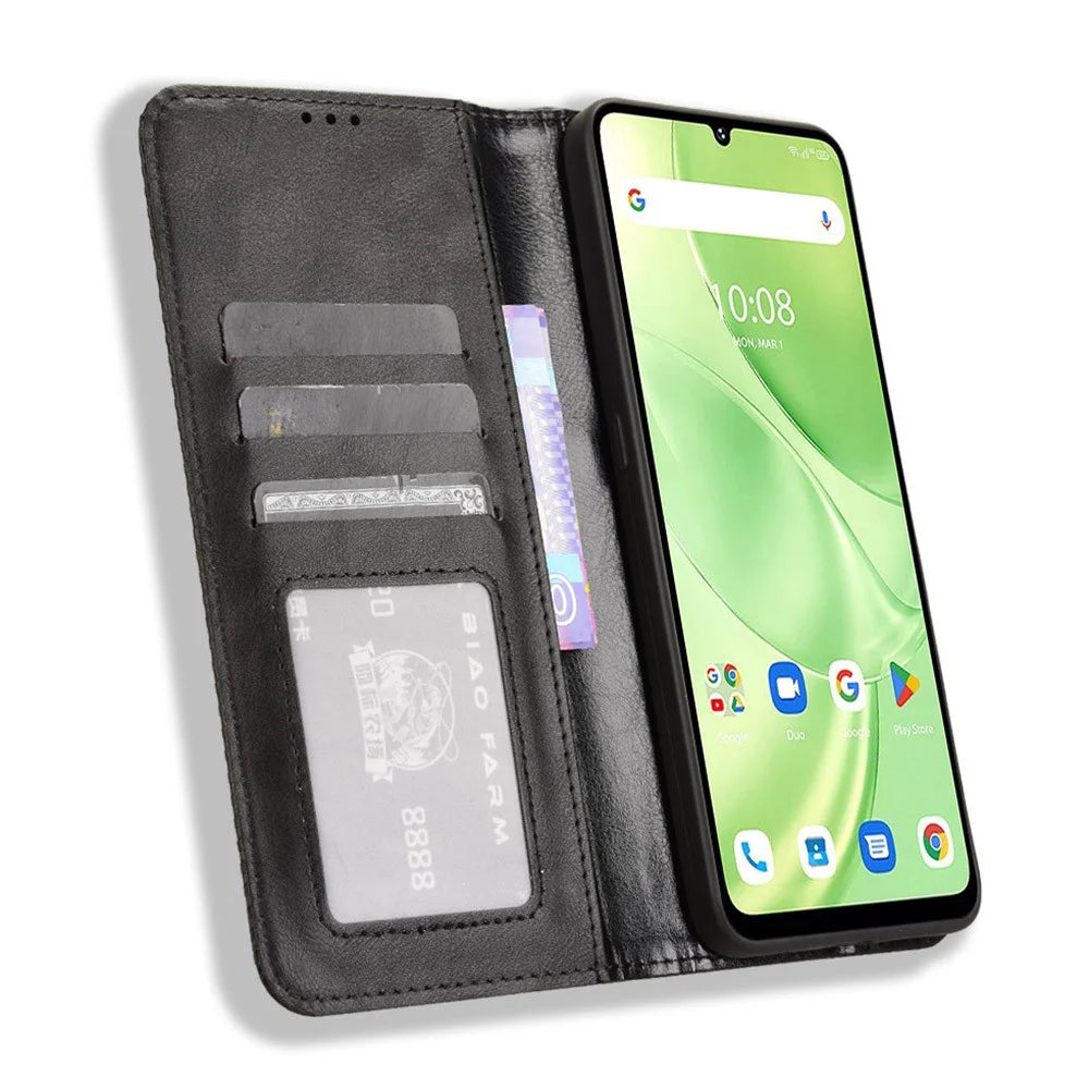 For Umidigi G9 5G / G9A 4G / G9C 4G / G9T 4G / Note 90C / Note 90A / Note 90 Leather Case Wallet Stand Retro Texture Phone Cover - Black - 2