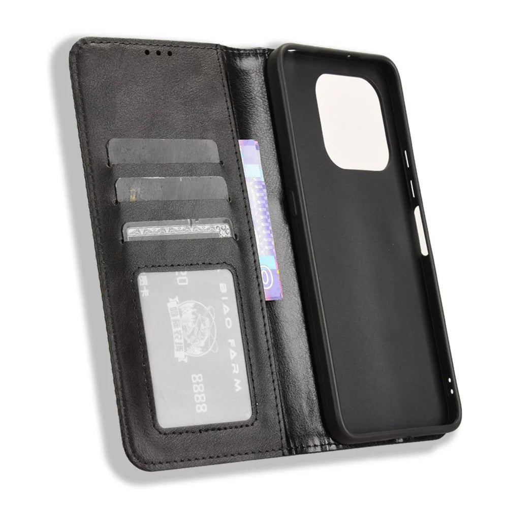 For Umidigi G9 5G / G9A 4G / G9C 4G / G9T 4G / Note 90C / Note 90A / Note 90 Leather Case Wallet Stand Retro Texture Phone Cover - Black - 4