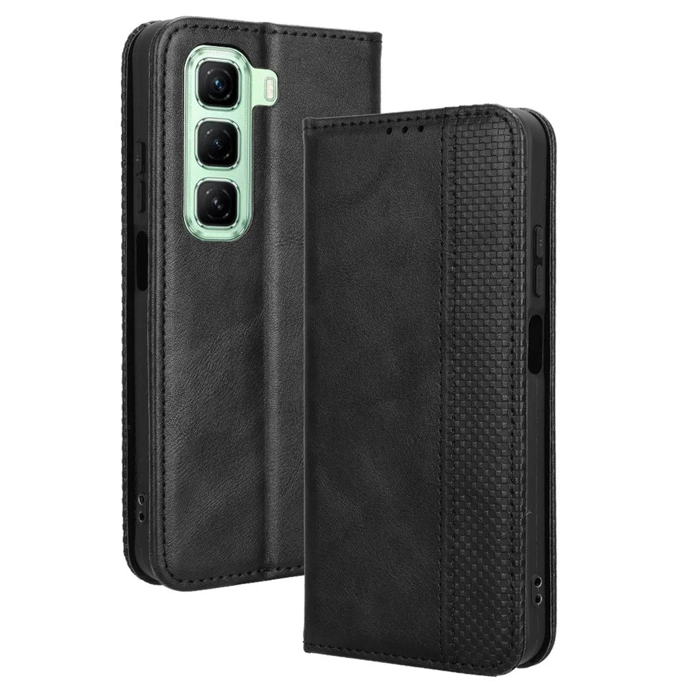 For Infinix Hot 50 4G Leather Case Wallet Stand Retro Texture Phone Cover - Black - 1