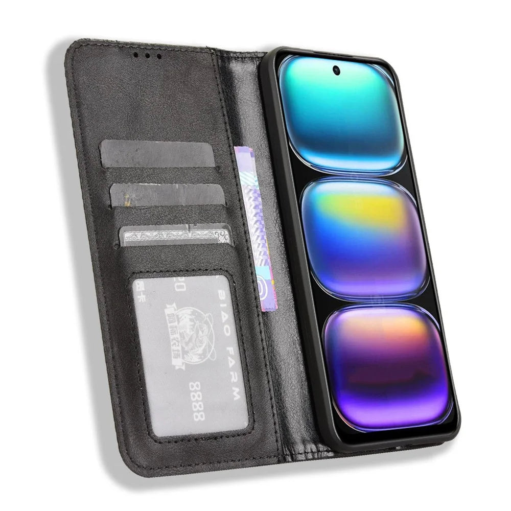 For Infinix Hot 50 4G Leather Case Wallet Stand Retro Texture Phone Cover - Black - 2