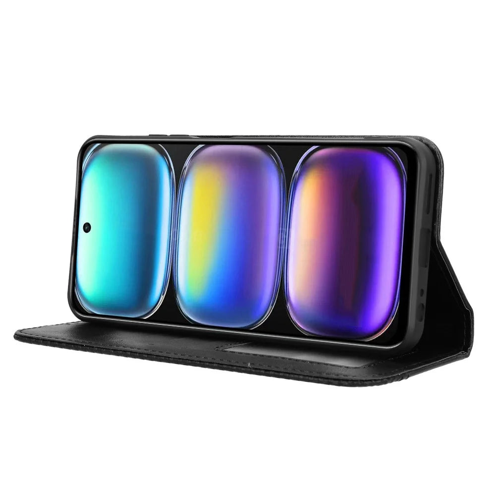For Infinix Hot 50 4G Leather Case Wallet Stand Retro Texture Phone Cover - Black - 3